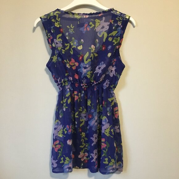 Garage Sheer Blue Floral Empress Waist Sleeveless Pastel Top - Picture 2 of 15